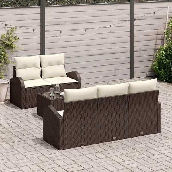 Ensemble de canapé de jardin 6 pcs Marron et Crème polyrotin