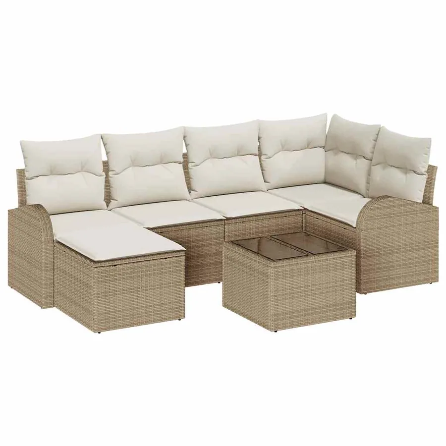 Ensemble de Canapés avec coussin 7 pcs Beige et blanc polyrotin - 2