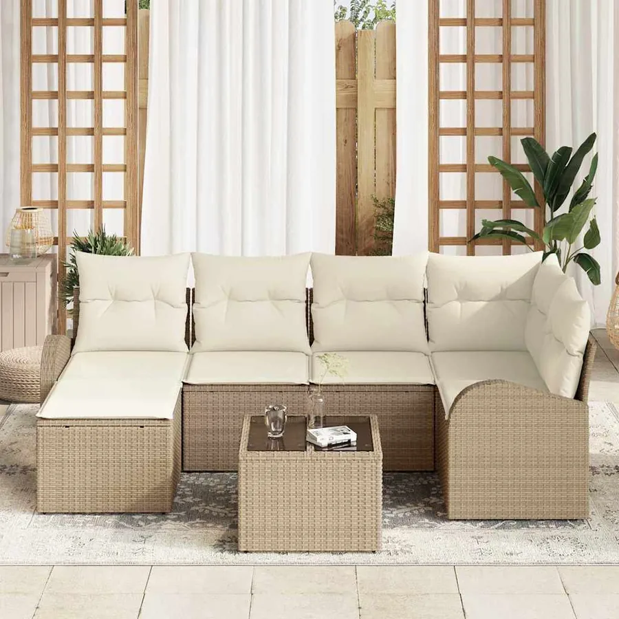 Ensemble de Canapés avec coussin 7 pcs Beige et blanc polyrotin - 3