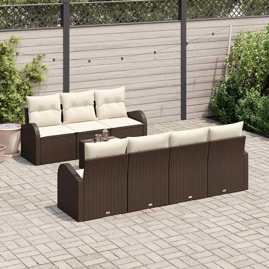Ensemble de canapé de jardin avec coussin 8 pcs Marron, Crème
