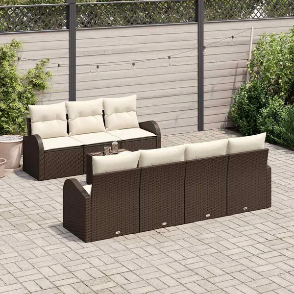Ensemble de canapé de jardin avec coussin 8 pcs Marron, Crème