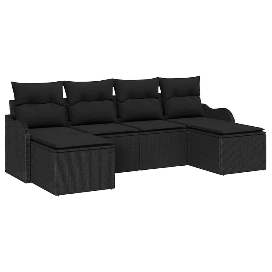 Ensemble de canapé de jardin avec coussin 6 pcs Noir Poly rotin - 2