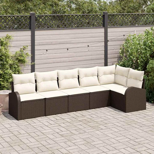 Ensemble de canapé de jardin 6 pcs Marron et blanc polyrotin