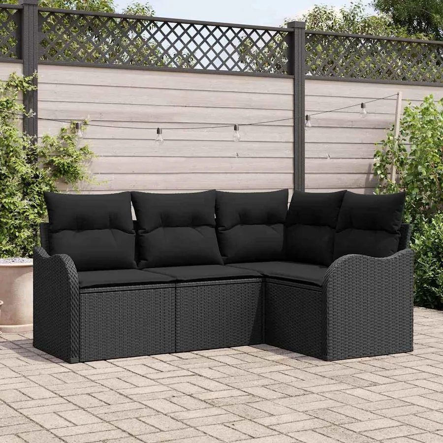 Ensemble de canapé de jardin avec stockage 4 pcs Noir polyrotin