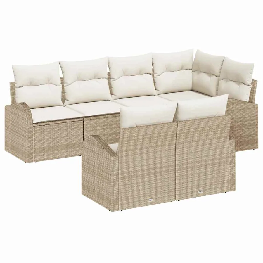 Ensemble de canapé de jardin 7 pcs Beige et blanc polyrotin