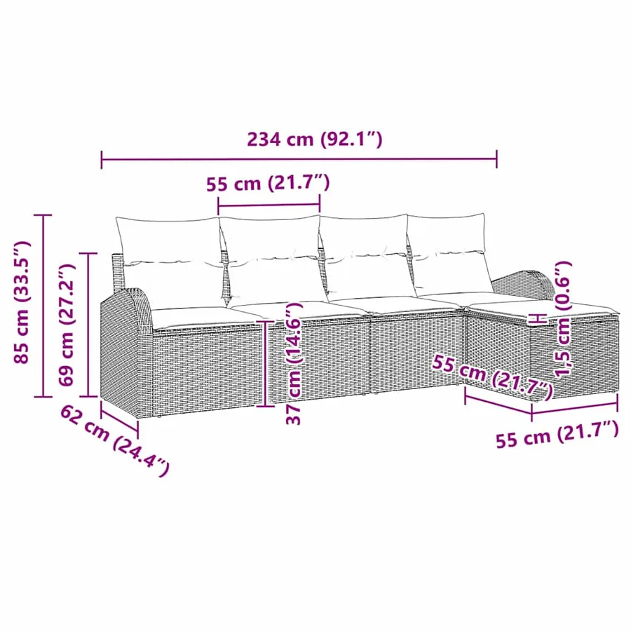 Ensemble de Canapés 5 pcs Beige et Gris clair polyrotin - 15
