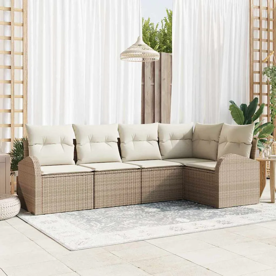 Ensemble de canapé de jardin 5 pcs Beige et blanc polyrotin