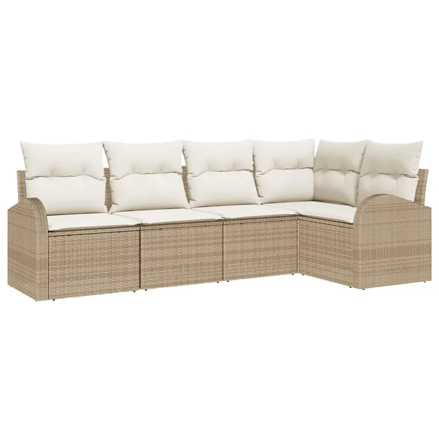 Ensemble de canapé de jardin 5 pcs Beige et blanc polyrotin - 2