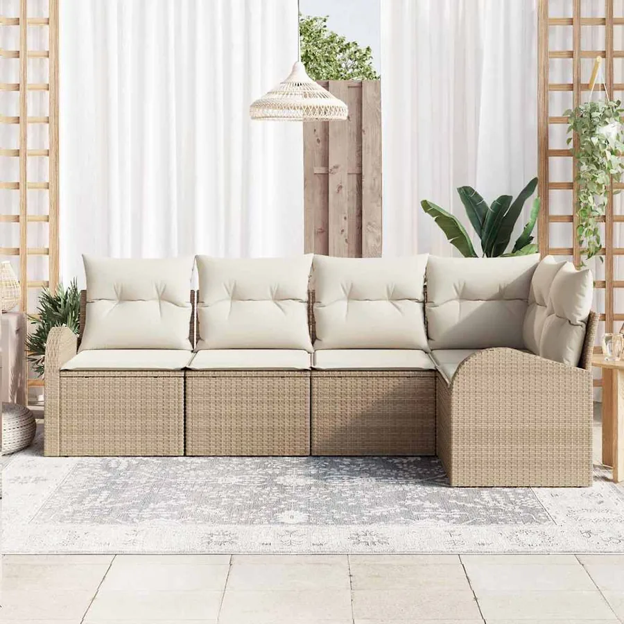 Ensemble de canapé de jardin 5 pcs Beige et blanc polyrotin - 3