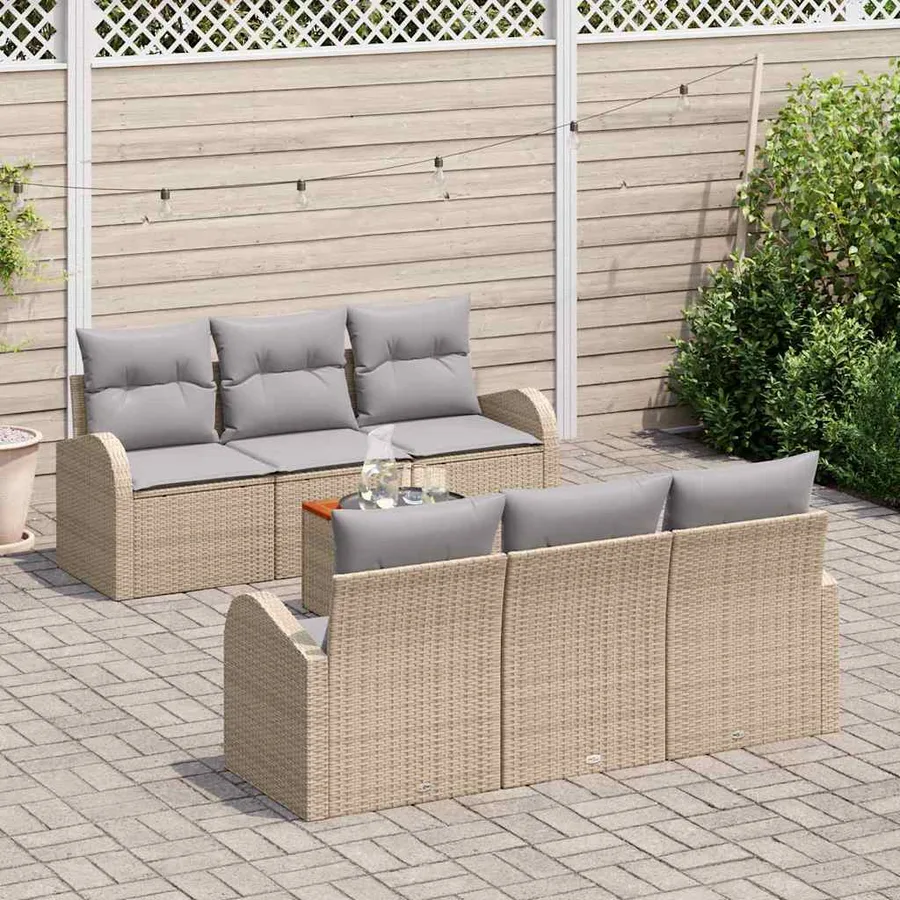 Ensemble de canapé de jardin 7 pcs Beige et Gris clair - 3