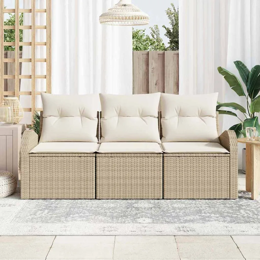 Ensemble de canapé de jardin 3 pcs Beige et blanc Poly rotin