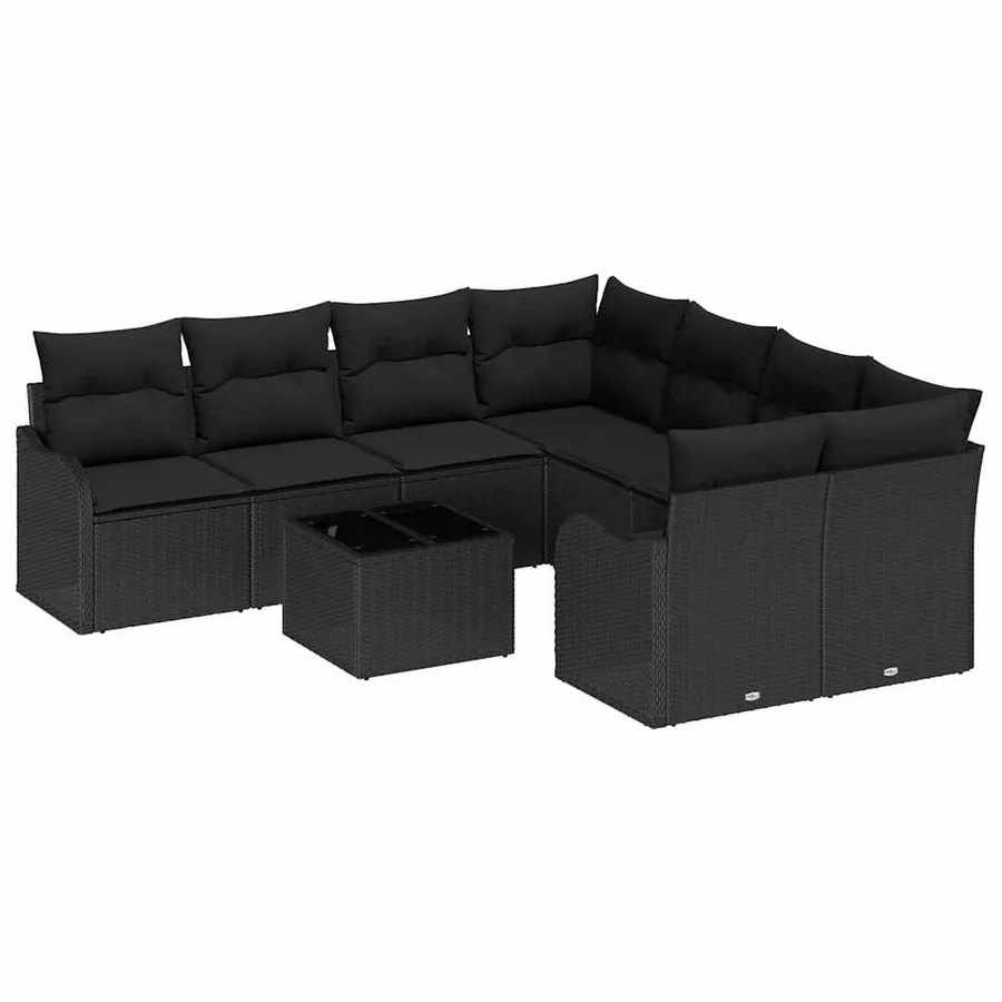 Ensemble de canapé de jardin avec coussin 9 pcs Noir - 2