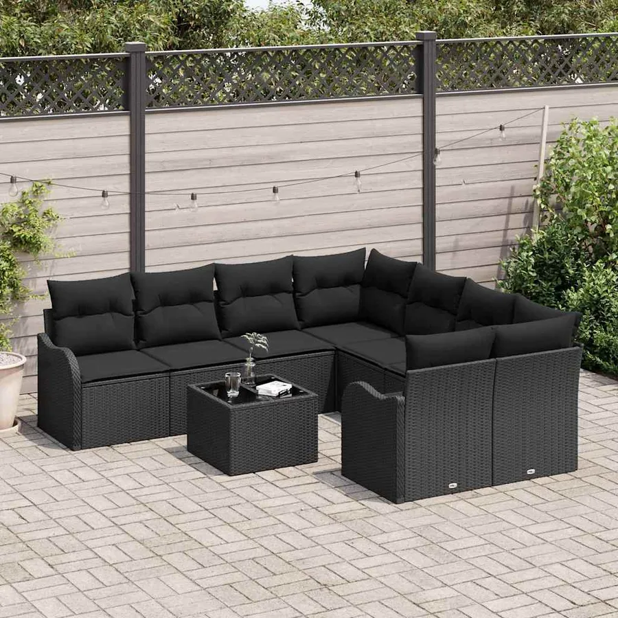 Ensemble de canapé de jardin avec coussin 9 pcs Noir - 3