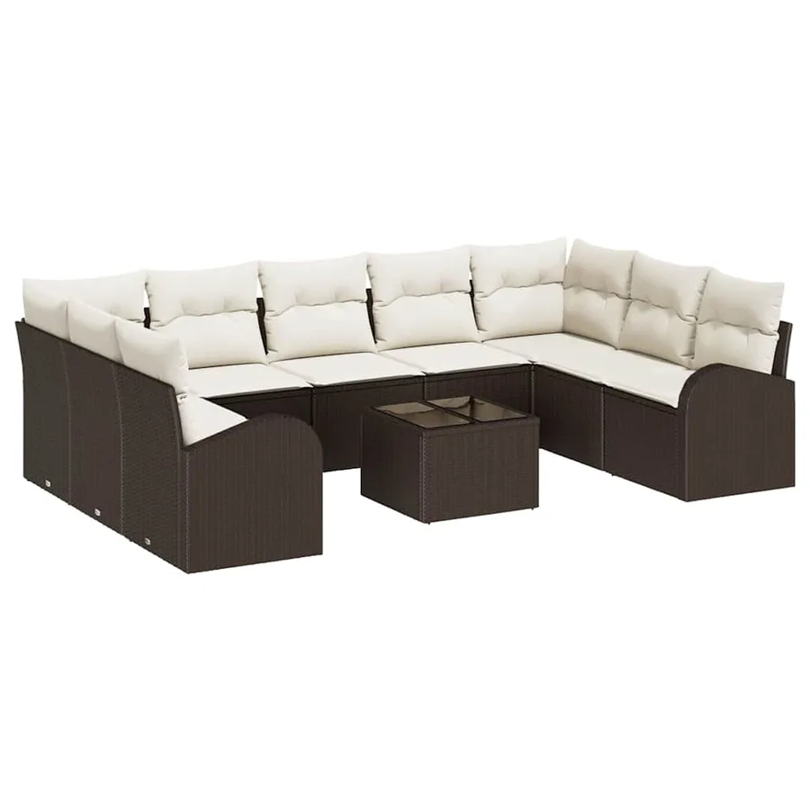 Ensemble de canapé de jardin 10 pcs Marron et blanc polyrotin - 2