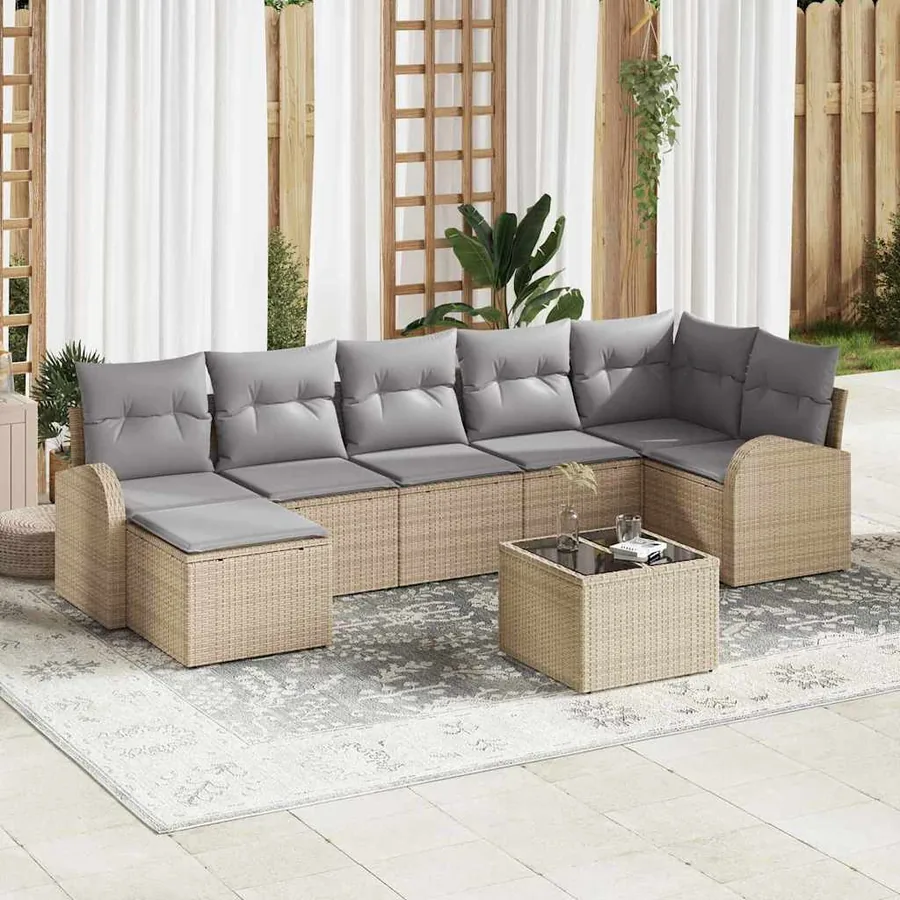 Ensemble de Canapés avec coussin 8 pcs Beige polyrotin