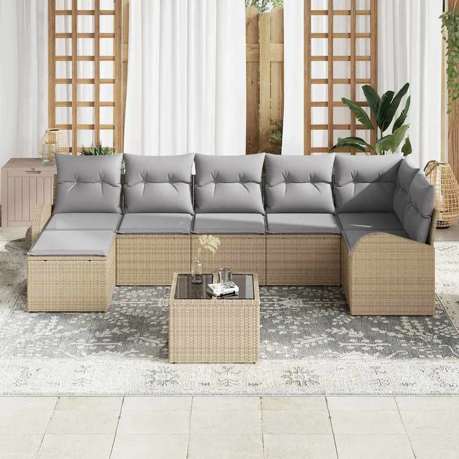Ensemble de Canapés avec coussin 8 pcs Beige polyrotin - 3