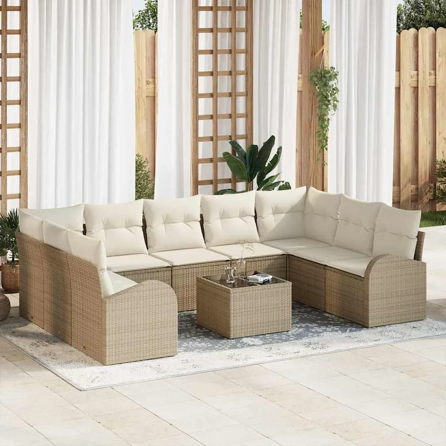 Ensemble de canapé de jardin 10 pcs Beige et blanc polyrotin