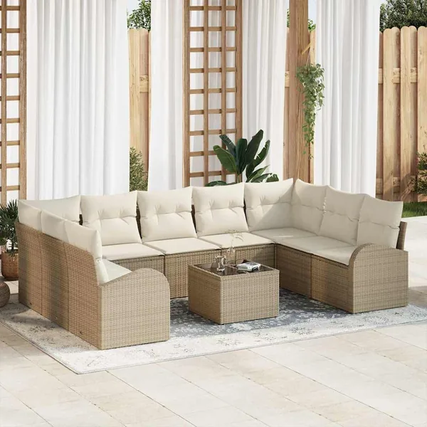 Ensemble de canapé de jardin 10 pcs Beige et blanc polyrotin