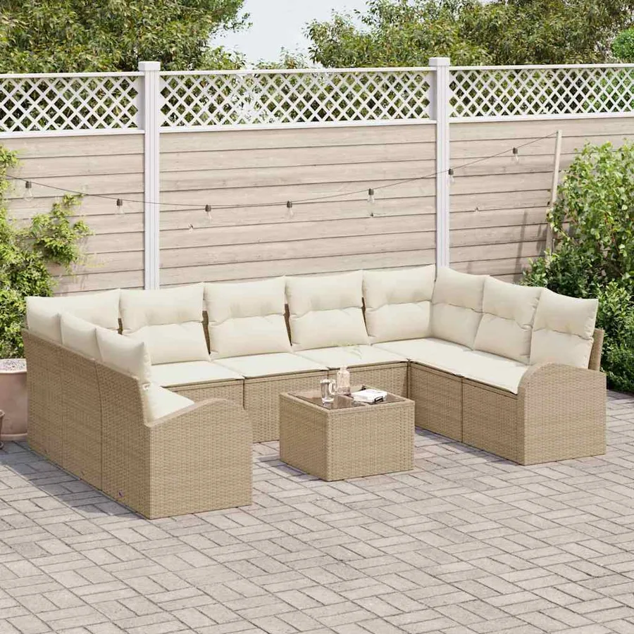 Ensemble de canapé de jardin 10 pcs Beige et blanc polyrotin - 3