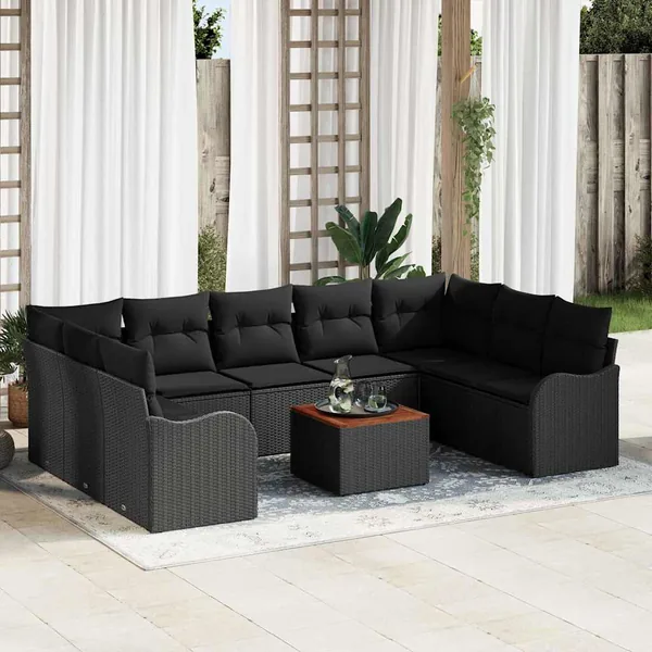 Ensemble de canapé de jardin 10 pcs Noir polyrotin