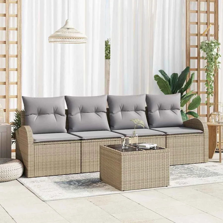 Ensemble de canapé de jardin 5 pcs Beige et gris polyrotin