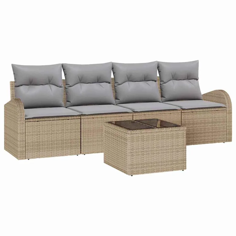Ensemble de canapé de jardin 5 pcs Beige et gris polyrotin - 2