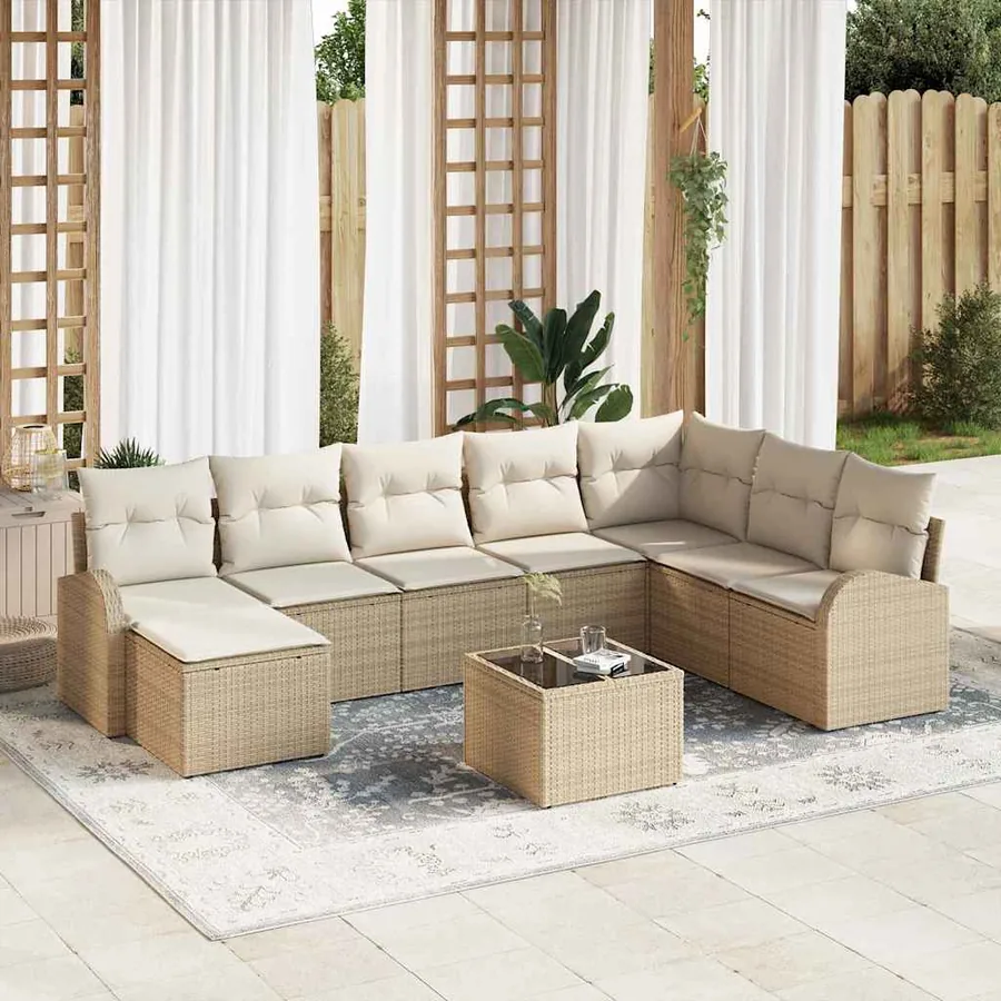 Ensemble de Canapés avec coussin 9 pcs Beige et blanc polyrotin