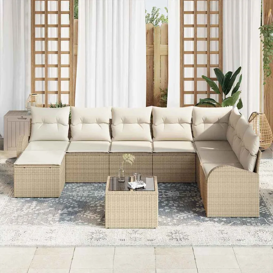 Ensemble de Canapés avec coussin 9 pcs Beige et blanc polyrotin - 3