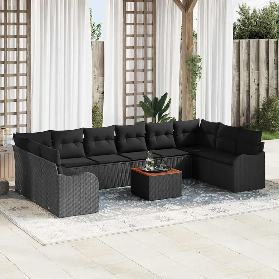 Ensemble de canapé de jardin 11 pcs Noir polyrotin