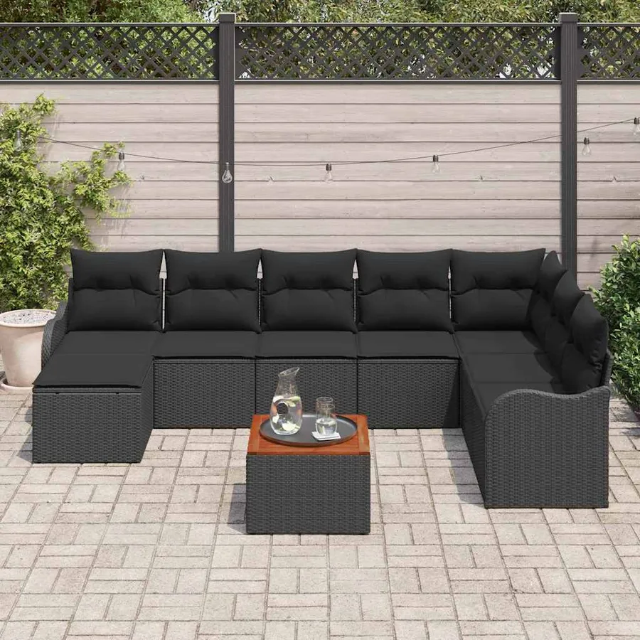 Ensemble de canapé de jardin avec stockage 9 pcs Noir polyrotin - 3