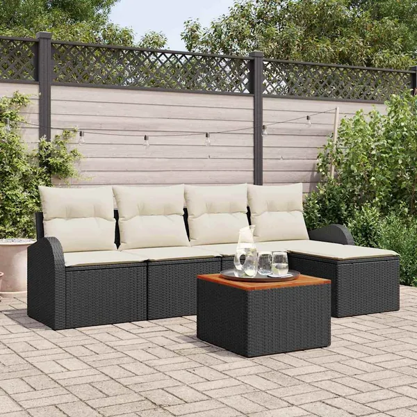 Ensemble de canapé de jardin avec coussin 6 pcs Noir polyrotin