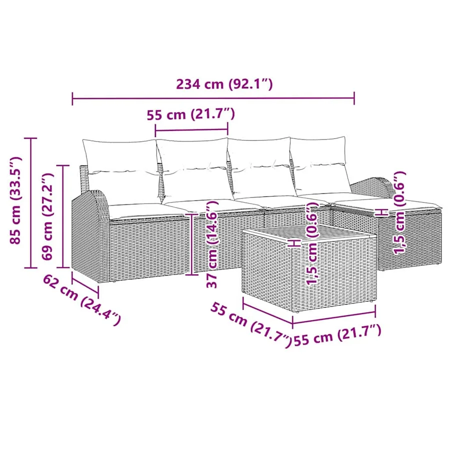Ensemble de canapé de jardin avec coussin 6 pcs Noir polyrotin - 13