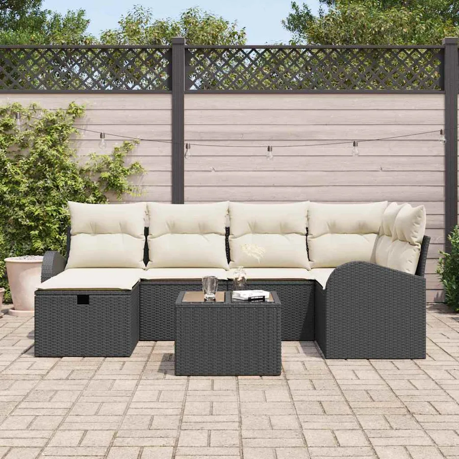 Ensemble de Canapés avec coussin 7 pcs Noir et Crème polyrotin - 3