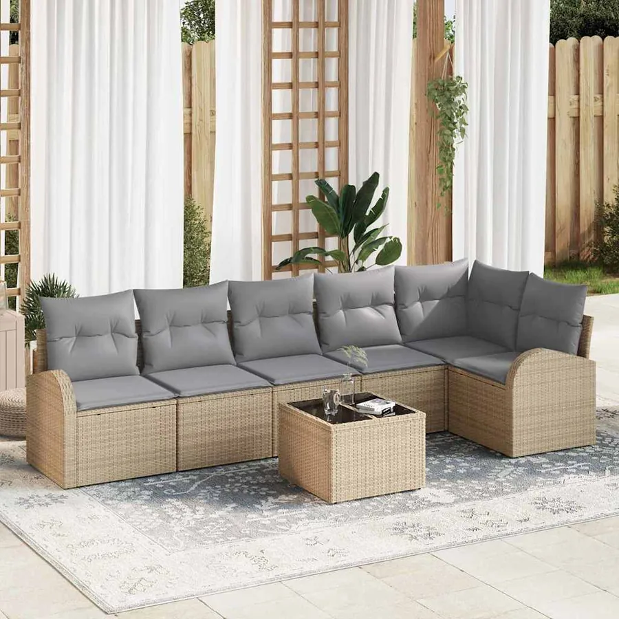 Ensemble de canapé de jardin 7 pcs Beige Poly rotin