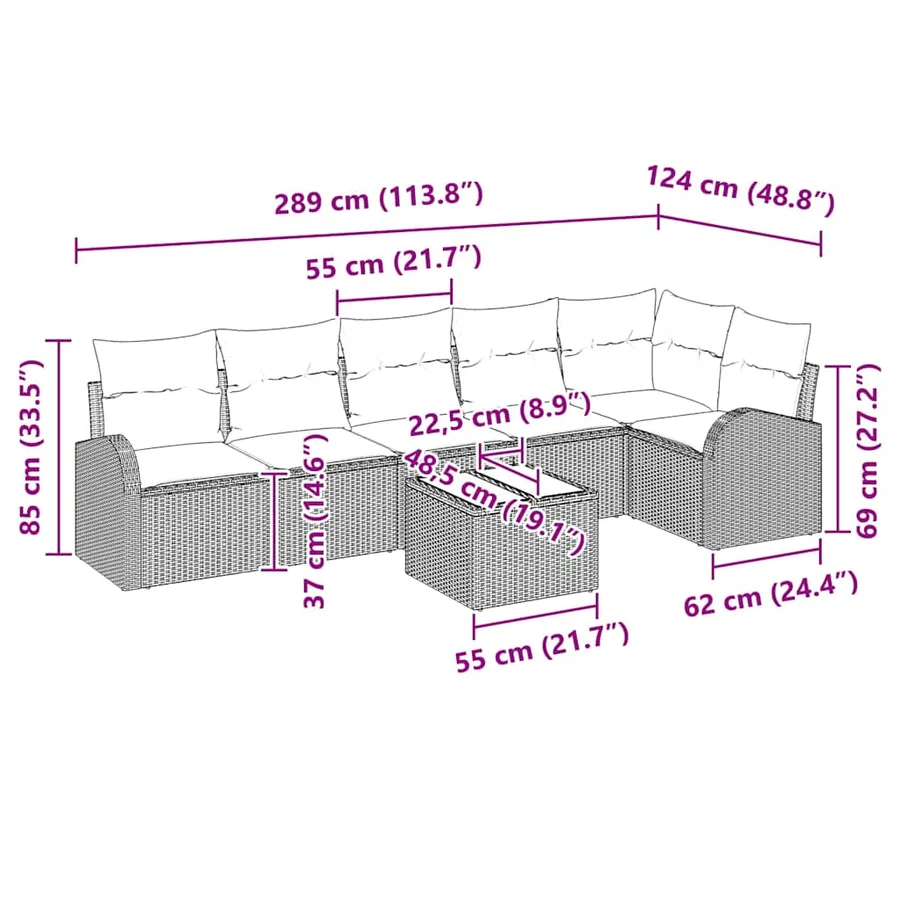 Ensemble de canapé de jardin 7 pcs Beige Poly rotin - 13