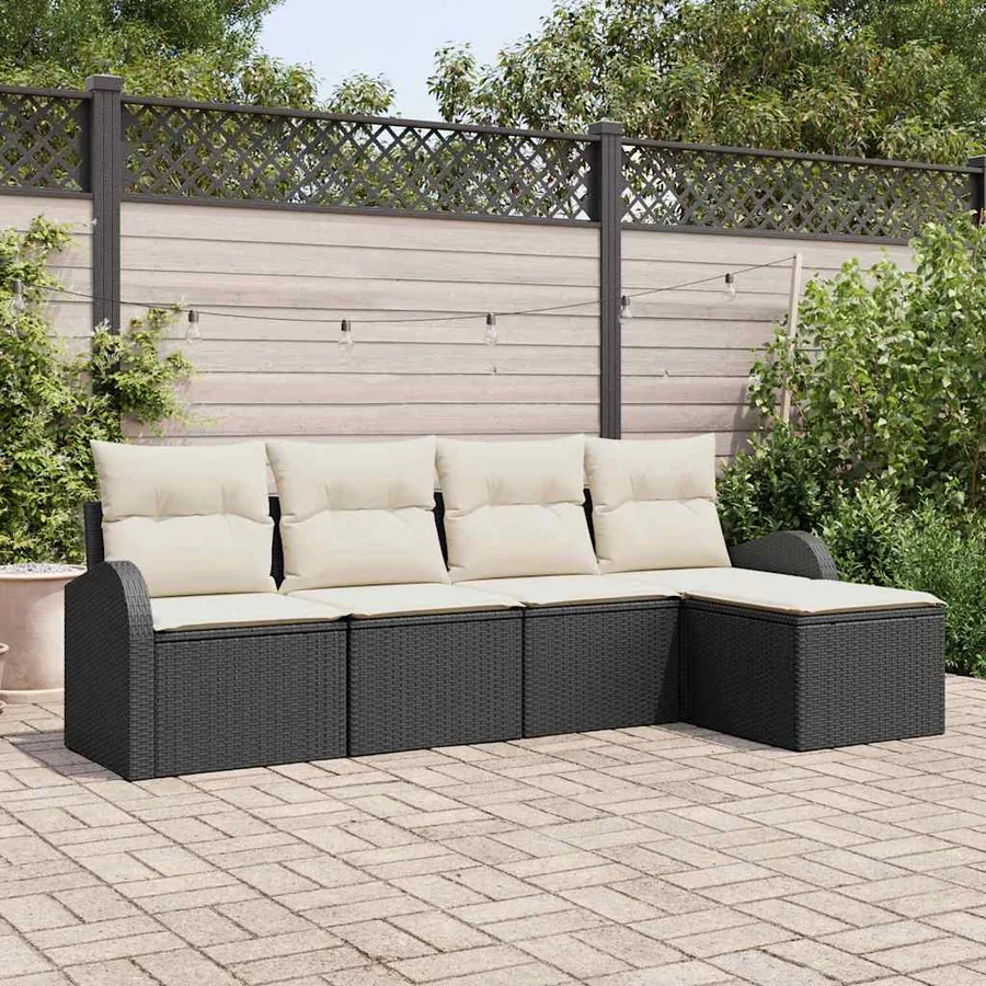 Ensemble de canapé de jardin 5 pcs Noir polyrotin