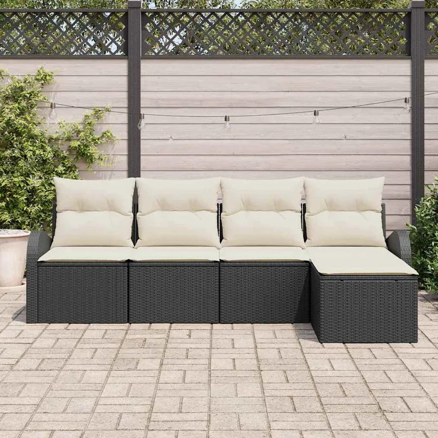 Ensemble de canapé de jardin 5 pcs Noir polyrotin - 3