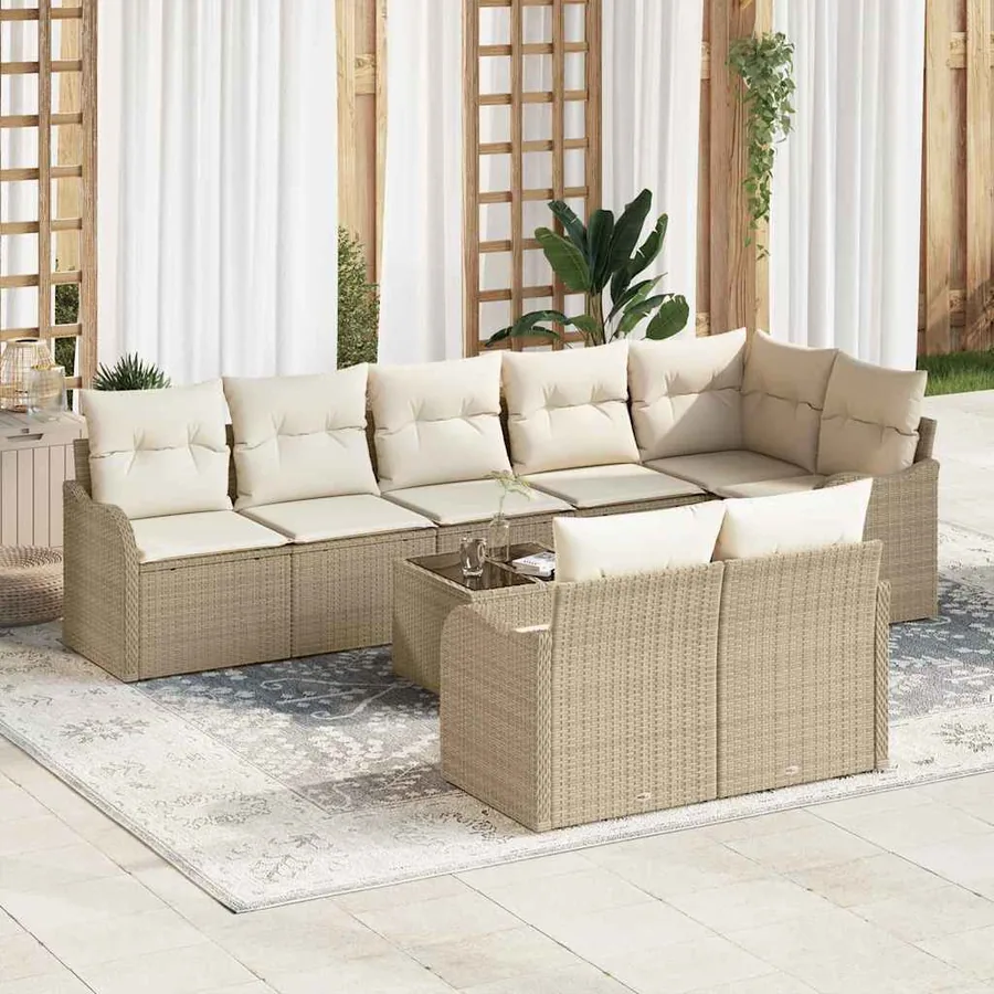 Ensemble de canapé de jardin 9 pcs Beige polyrotin