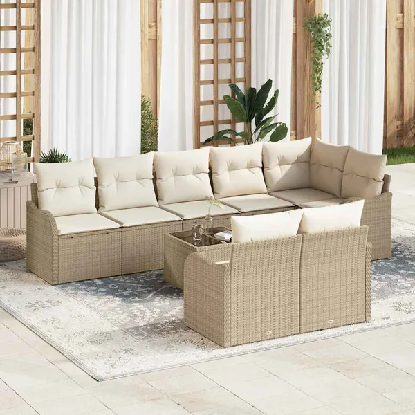 Ensemble de canapé de jardin 9 pcs Beige polyrotin