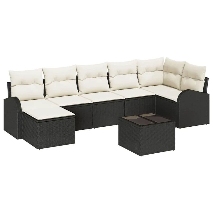 Ensemble de canapé de jardin avec coussin 8 pcs Noir Poly rotin - 2