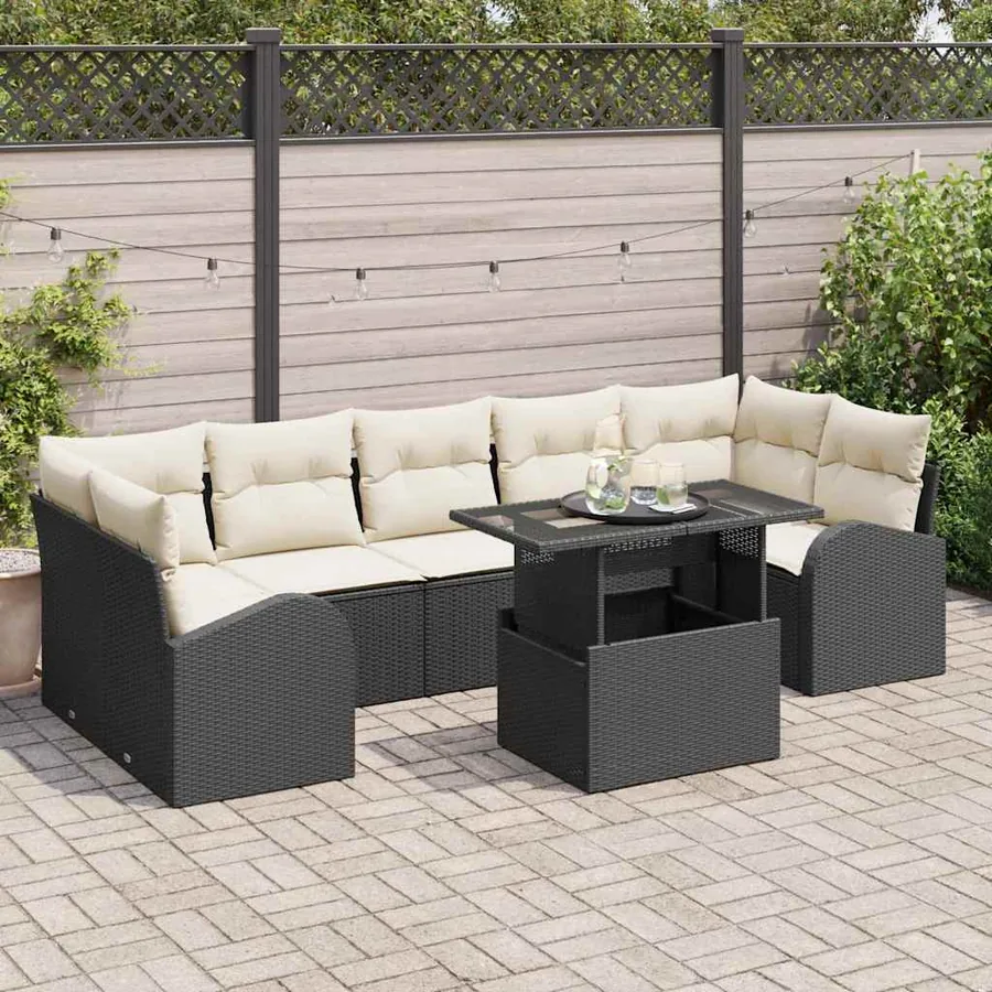 Ensemble de canapé de jardin avec coussin 8 pcs Noir Poly rotin