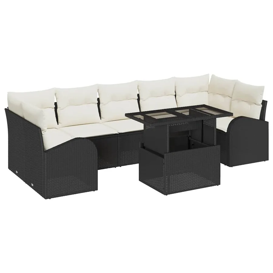 Ensemble de canapé de jardin avec coussin 8 pcs Noir Poly rotin - 2
