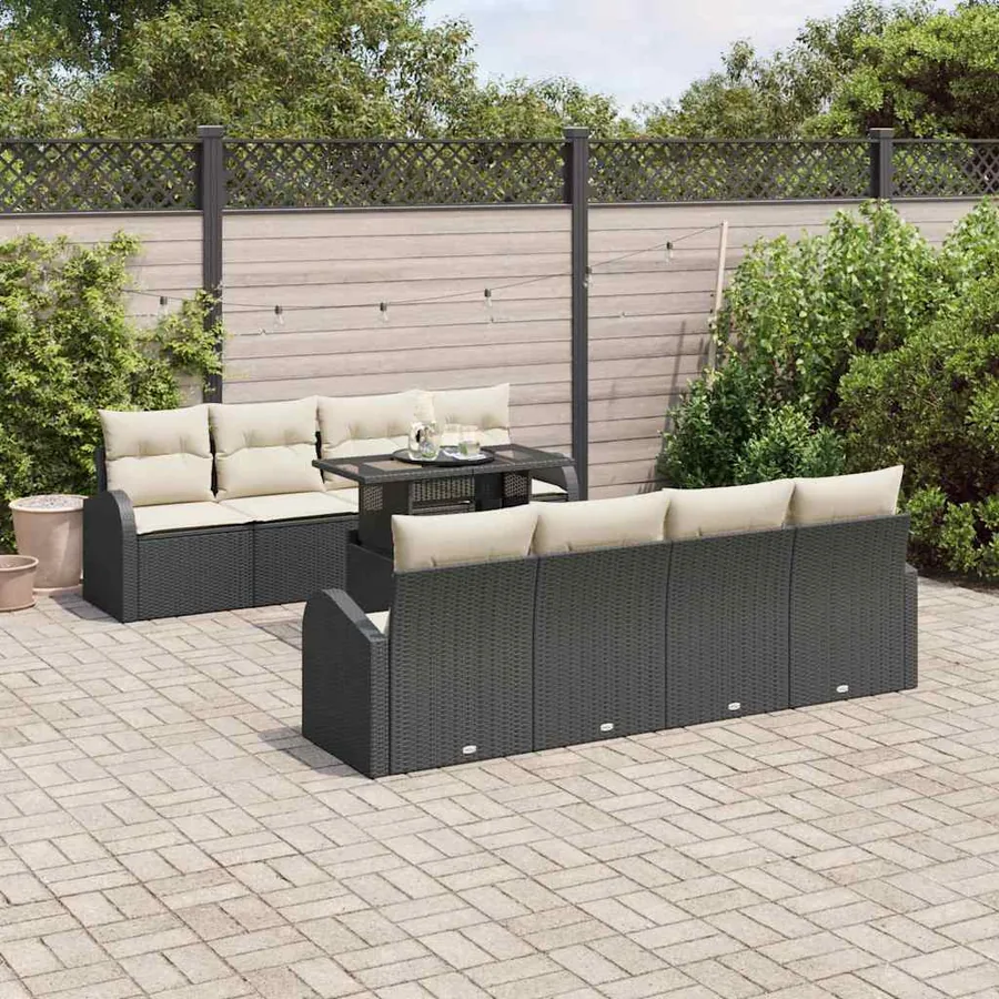 Ensemble de canapé de jardin avec coussin 7 pcs Noir Poly rotin