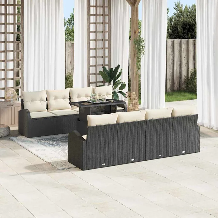 Ensemble de canapé de jardin avec coussin 7 pcs Noir Poly rotin - 3