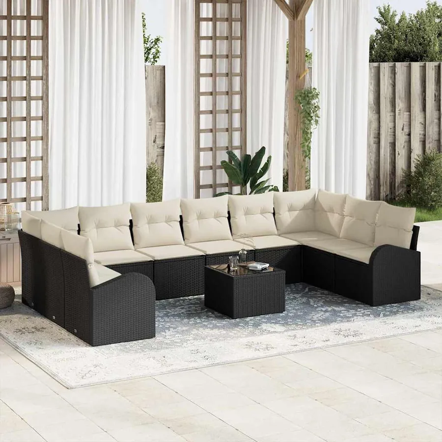Ensemble de Canapés avec coussin 11 pcs Noir Polyrotin