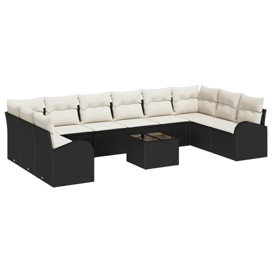 Ensemble de Canapés avec coussin 11 pcs Noir Polyrotin - 2