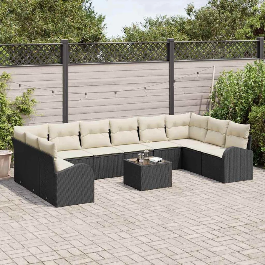 Ensemble de Canapés avec coussin 11 pcs Noir Polyrotin - 3