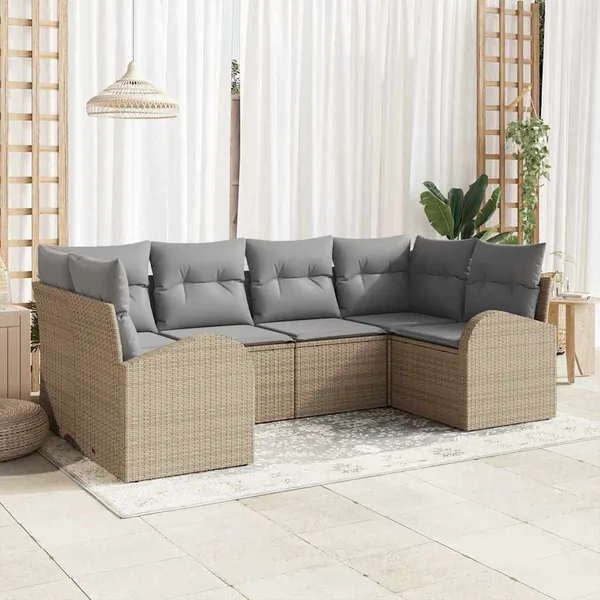 Ensemble de canapé de jardin 6 pcs Beige Poly Rattan