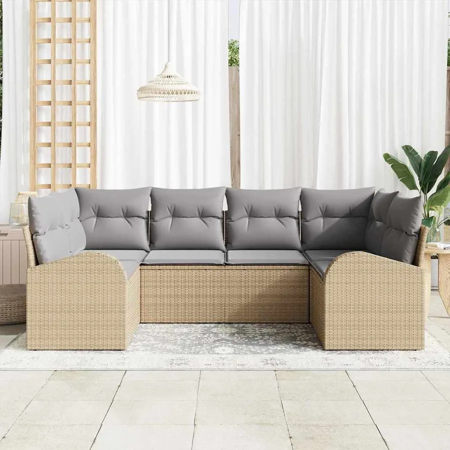 Ensemble de canapé de jardin 6 pcs Beige Poly Rattan - 3