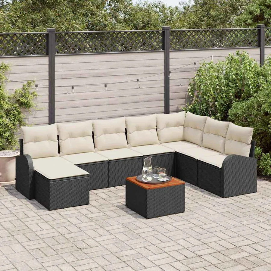 Ensemble de canapé de jardin avec coussin 9 pcs Noir polyrotin